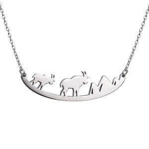 Women Cute Moose Elk Bear Wolf Animal Mountain and Tree Pendant Charm Curved Bar